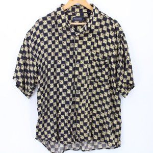 Vintage Portofino Rayon Shirt Mens Short Sleeve Button Down All Over Print XL